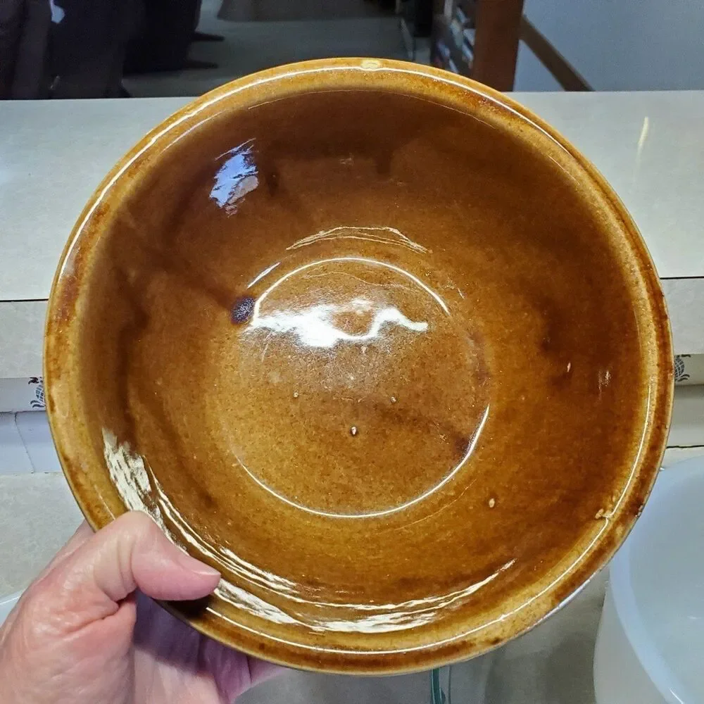 Ribbed Ceramic Pottery Mixing Bowl Brown Made in USA 5